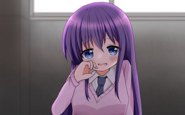 Purple hair girl school uniform free wallpaper for desktop - medium preview image