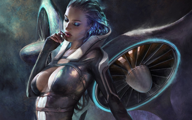 Futuristic woman fan cellphone magic free wallpaper for desktop - medium preview image