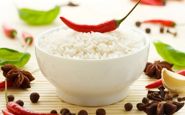 Bowl rice red chili nuts free wallpaper for desktop - medium preview image