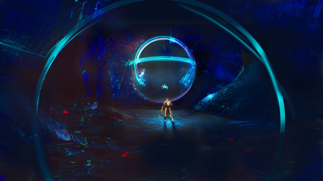 Tunnel glowing orb blue light free wallpaper for desktop - medium preview image