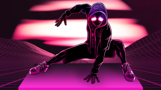 Skateboarder black hoodie purple pink free wallpaper for desktop - medium preview image