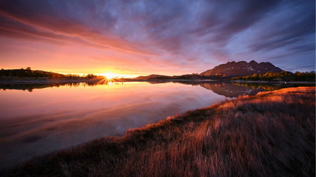 Sunset lake mountains clouds trees #2 free wallpaper for desktop - medium preview image