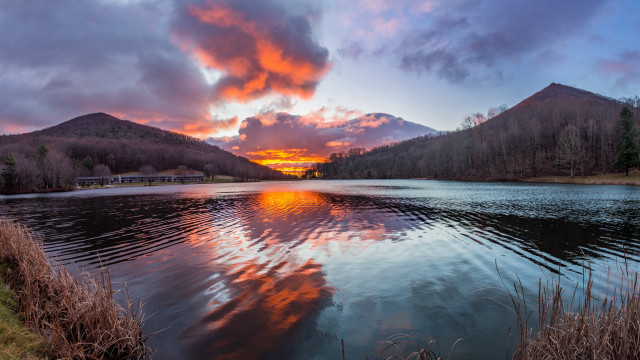 Sunset mountains lake city reflection free wallpaper for desktop - medium preview image