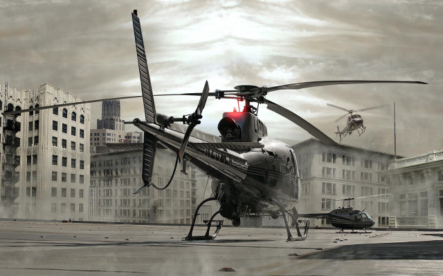 Helicopter parking lot building flying free wallpaper for desktop - medium preview image