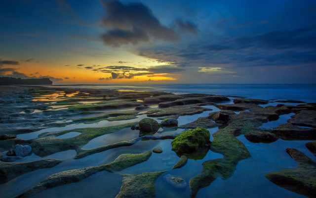 Sunset rocky beach moss water #2 free wallpaper for desktop - medium preview image