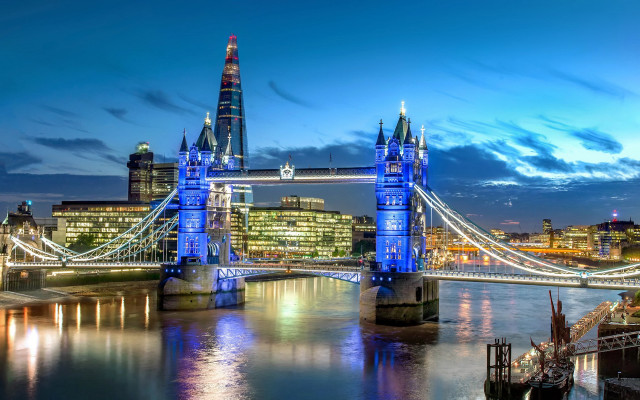 Bridge tower city nightscape architecture free wallpaper for desktop - medium preview image