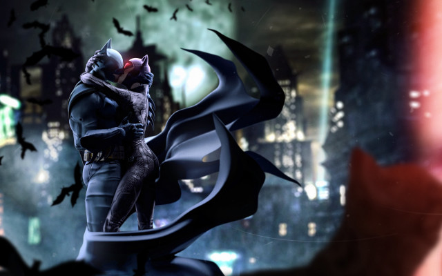 Batman bat cat city night free wallpaper for desktop - medium preview image