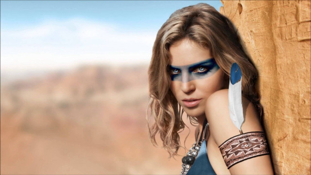 Woman blue makeup knife cliff free wallpaper for desktop - medium preview image