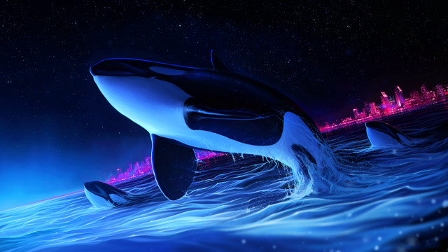 Whale jumping night city stars free wallpaper for desktop - medium preview image