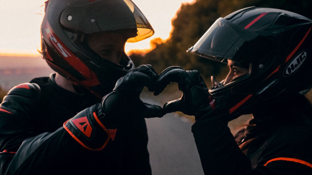 Romantic motorcycle helmet couple love free wallpaper for desktop - medium preview image