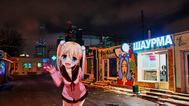 Cyberpunk anime girl cityscape neon free wallpaper for desktop - medium preview image