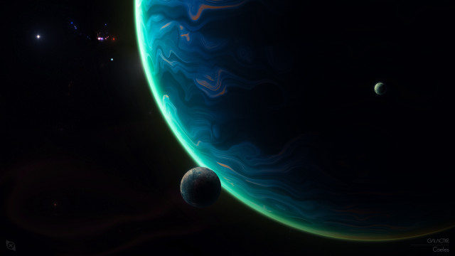 Blue green planet two moons free wallpaper for desktop - medium preview image