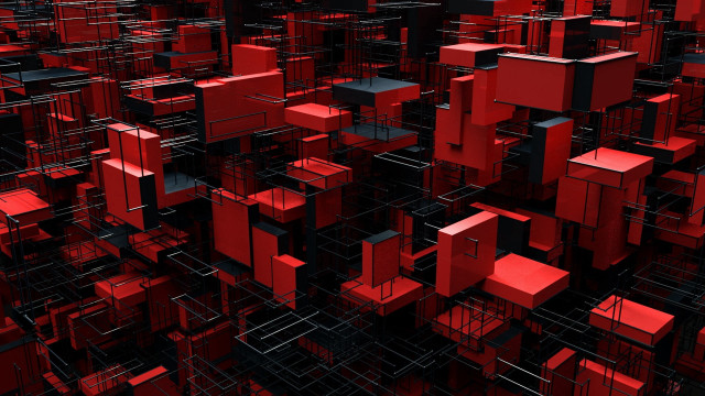 Red boxes bauhaus 3d render free wallpaper for desktop - medium preview image