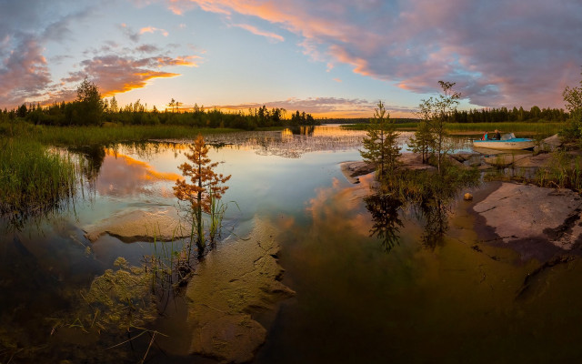 Lake trees clouds rocks autumn free wallpaper for desktop - medium preview image