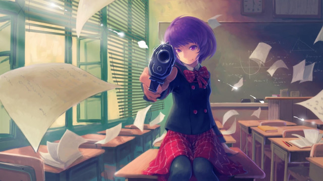 Girl gun classroom papers library free wallpaper for desktop - medium preview image
