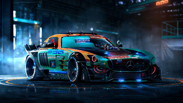 Futuristic car cyberpunk dark room free wallpaper for desktop - medium preview image