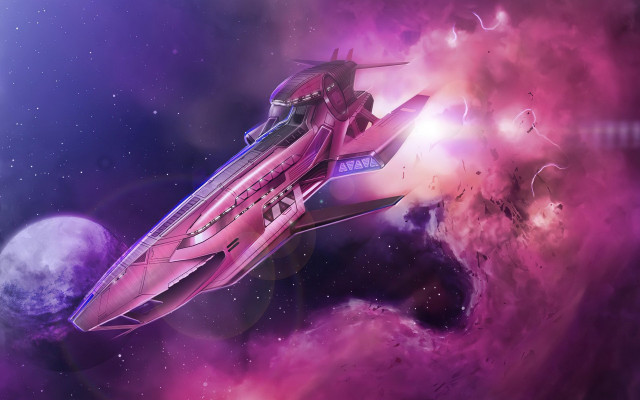 Pink space ship purple sky free wallpaper for desktop - medium preview image