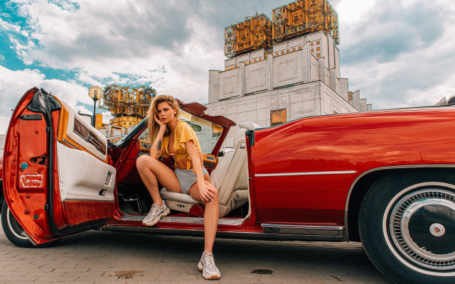 Woman redcar outdoor mountain sitting free wallpaper for desktop - medium preview image