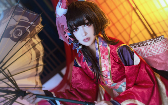Red dress umbrella cosplay japanese free wallpaper for desktop - medium preview image