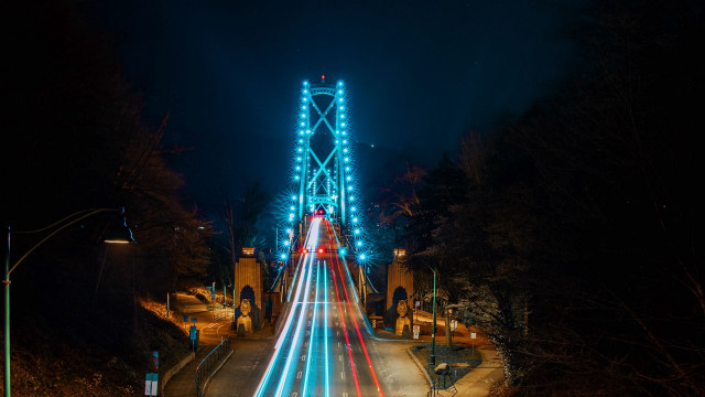 Bridge lights tiltshift night sky free wallpaper for desktop - medium preview image