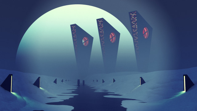 Futuristic city giant moon foreground free wallpaper for desktop - medium preview image