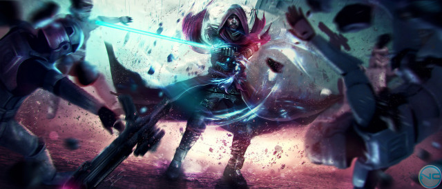 Woman horse sword man back free wallpaper for desktop - medium preview image