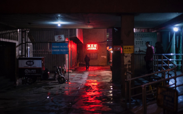 Dark alley red light man free wallpaper for desktop - medium preview image