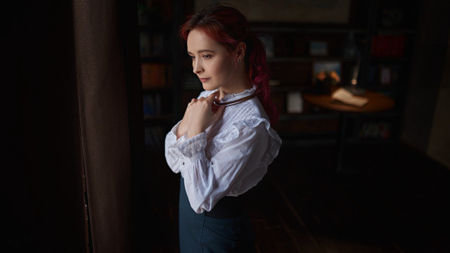 Woman white shirt brown tie free wallpaper for desktop - medium preview image