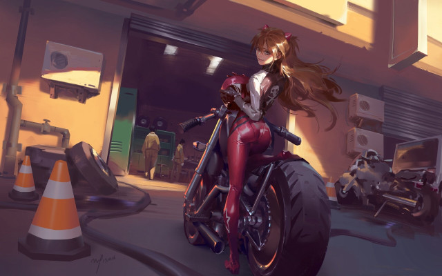 Cyberpunk catwoman motorcycle city traffic free wallpaper for desktop - medium preview image