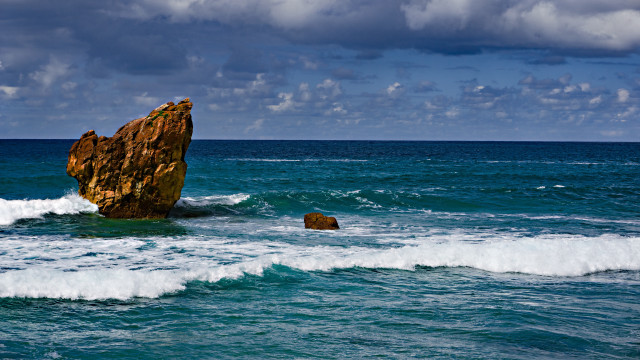 Rock ocean waves matte painting free wallpaper for desktop - medium preview image