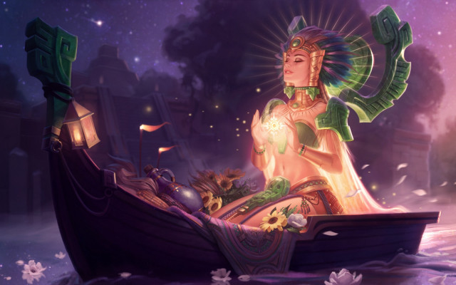 Woman dragon boat fantasy aurora free wallpaper for desktop - medium preview image