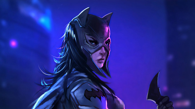 Woman costume bat night city free wallpaper for desktop - medium preview image