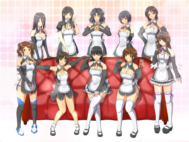 Anime girls redcouch maid ponytail free wallpaper for desktop - medium preview image