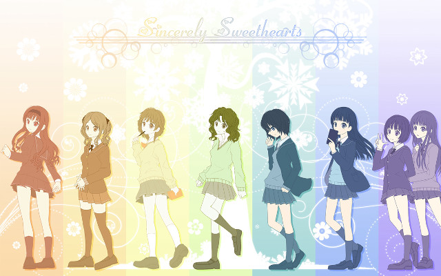 Girls rainbow background flowers snowflakes free wallpaper for desktop - medium preview image