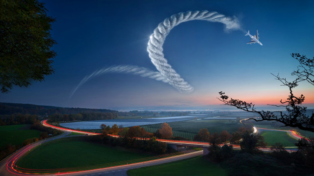 Plane night sky river road free wallpaper for desktop - medium preview image