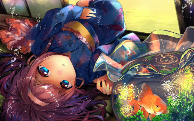 Girl fish bowl anime fireworks free wallpaper for desktop - medium preview image