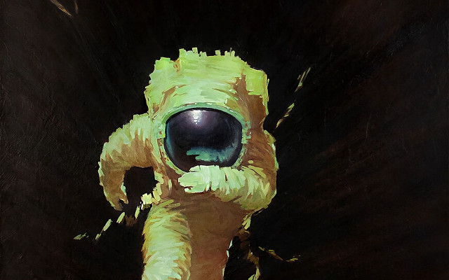 Astronaut yellow suit black outline free wallpaper for desktop - medium preview image