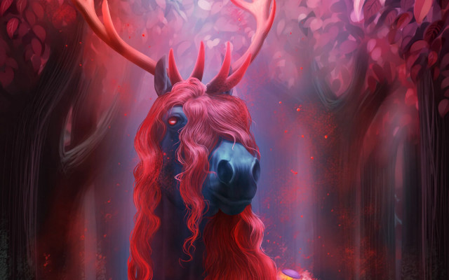 Horse red hair horns deer free wallpaper for desktop - medium preview image