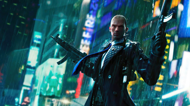 Cyberpunk man gun night city free wallpaper for desktop - medium preview image