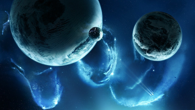 Planets blue lights smoke space free wallpaper for desktop - medium preview image