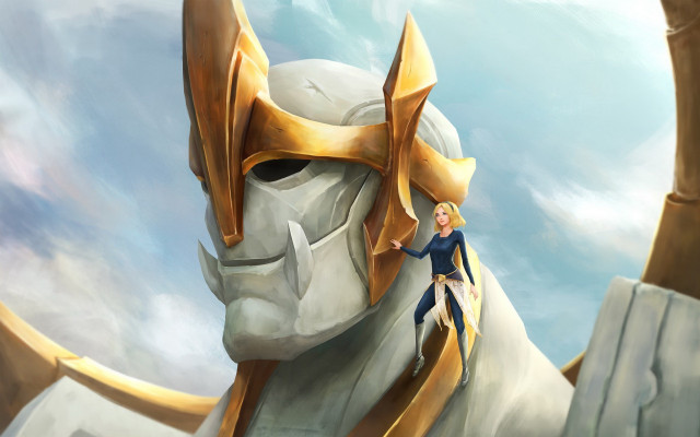 Woman giant creature armor blonde free wallpaper for desktop - medium preview image