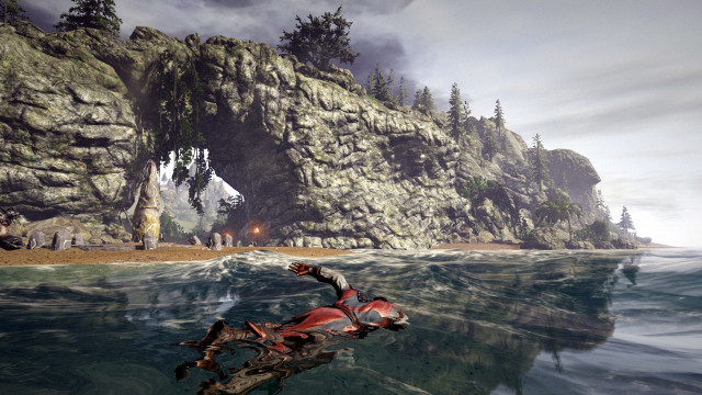 Motorcycle water mountain beach people free wallpaper for desktop - medium preview image