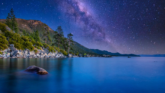 Night sky stars milky lake free wallpaper for desktop - medium preview image