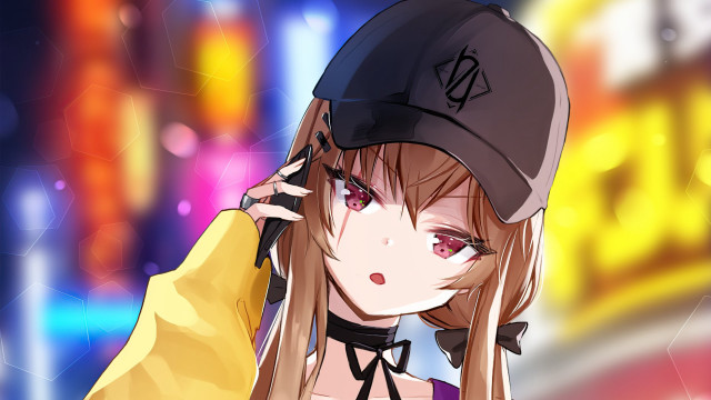 Anime girl long hair cap free wallpaper for desktop - medium preview image