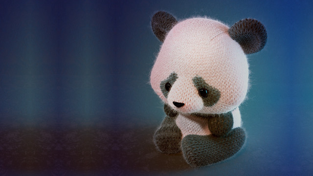 Stuffed panda blue background black free wallpaper for desktop - medium preview image