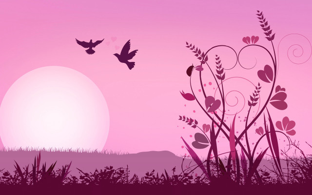 Pink sunset bird field moon free wallpaper for desktop - medium preview image