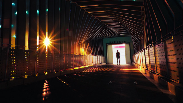 Tunnel light cityscape sunset skyscraper free wallpaper for desktop - medium preview image