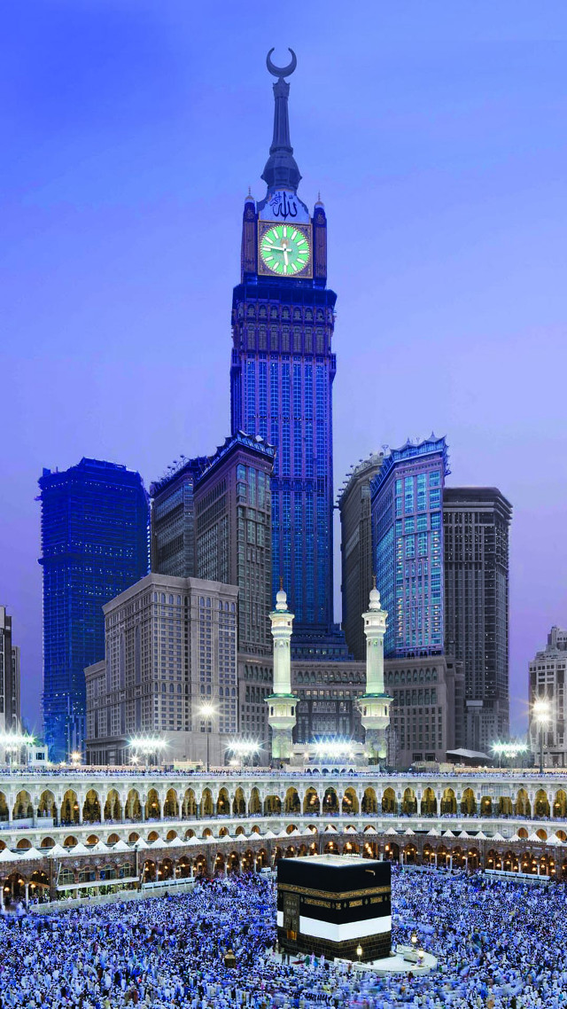 Crowd building clocktower nighttime large free wallpaper for mobile - medium preview image