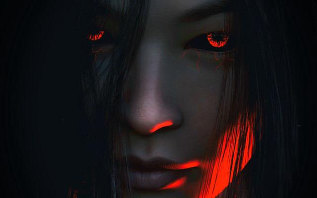 Red eyed woman red glow free wallpaper for desktop - medium preview image