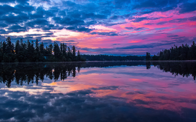 Lake trees colorful sky bridge free wallpaper for desktop - medium preview image